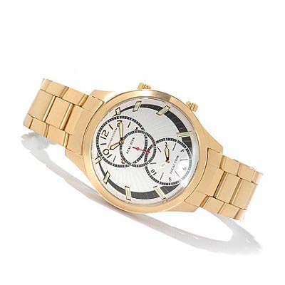u pick indiana Poseidon Mens Dual Time Zone Stainless Steel Watch Gold pic